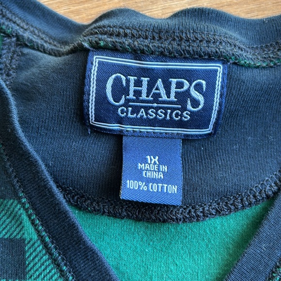 Chaps Classics, long sleeve green/black checkered pull over casual top. Size 1X - Picture 3 of 17